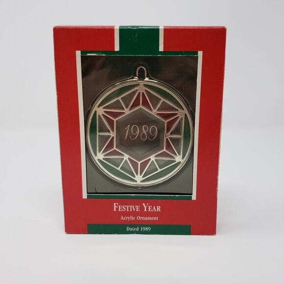 1989 Hallmark Festive Year Acrylic Holiday Christmas Ornament - Picture 1 of 4